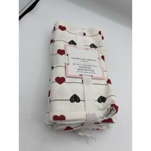 Cupcakes & Cashmere Valentines Dinner Nappins 6pc White Red Hearts NWT Cotton‎